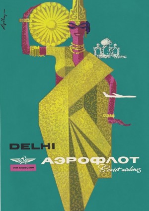 Delhi via Moscow travel poster